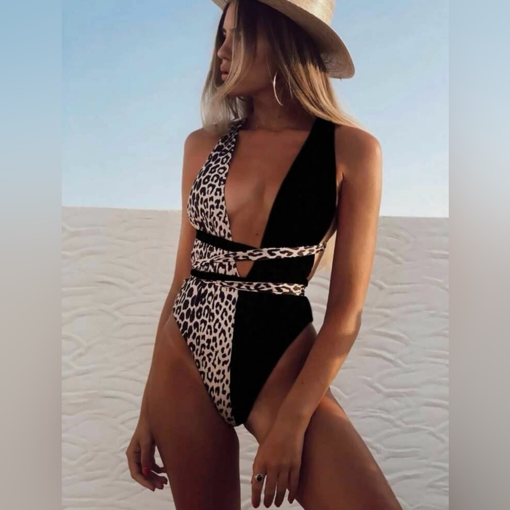 SHEIN black & cheetah one piece bathing suit